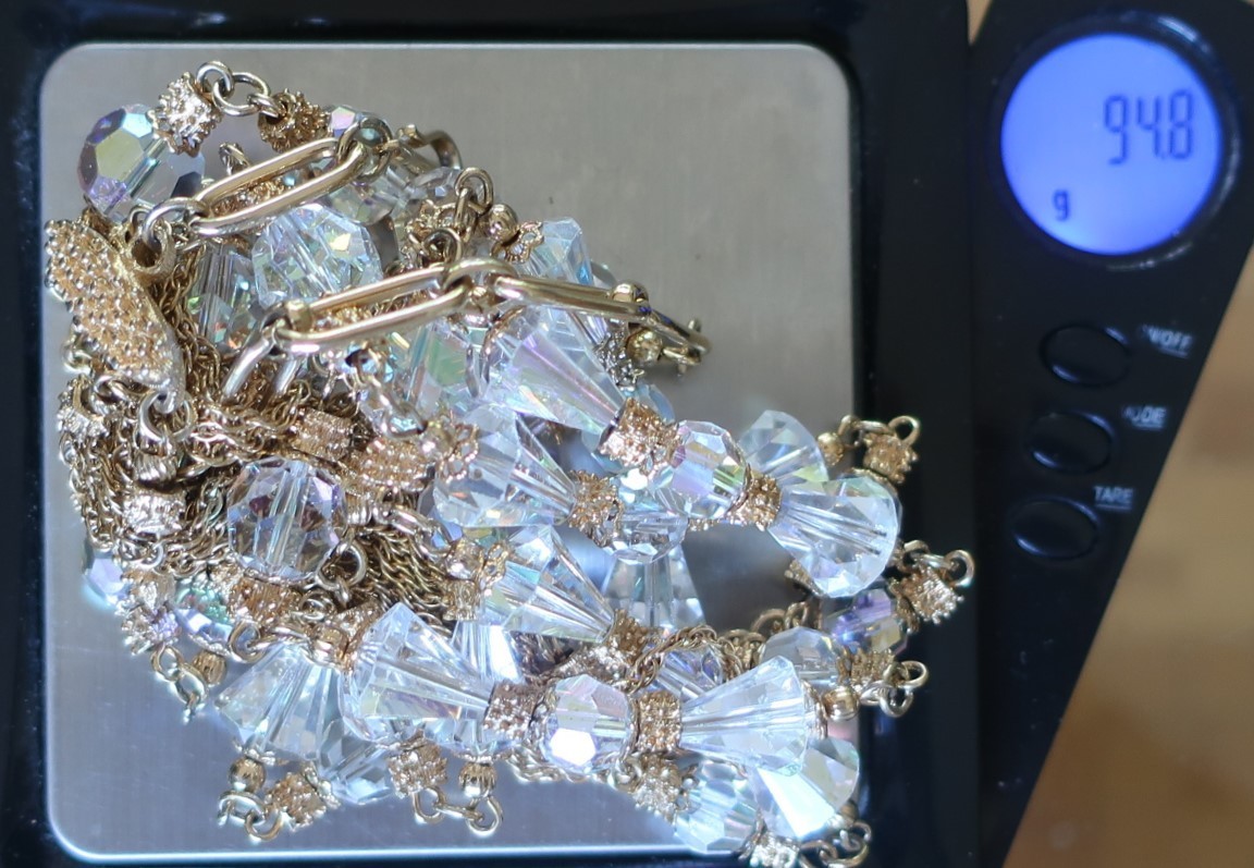 Statement Vendome Swarovski Crystal Beads Gold Plate Metal 4 Strand Necklace 18″