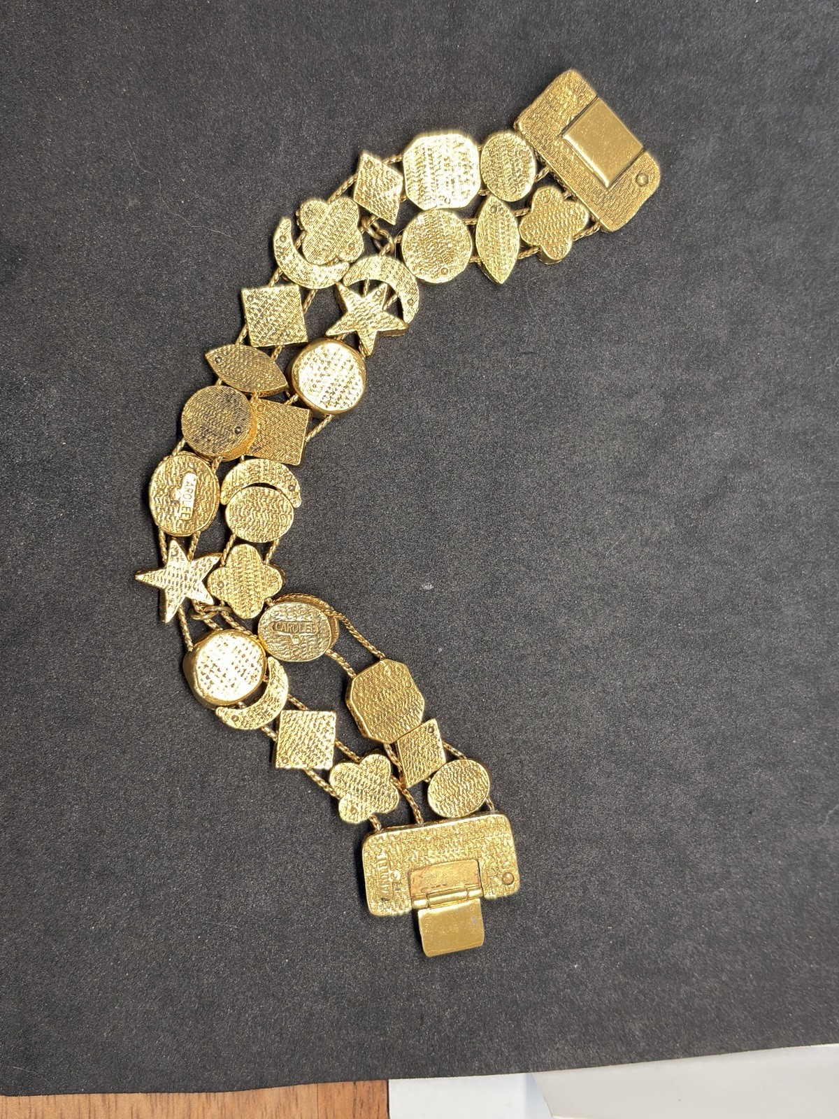 Vintage Carolee Gold Tone Victorian Revival Double Strand Slide Charm Bracelet