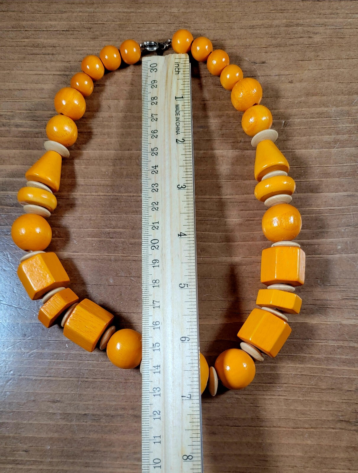 Vintage NWT Tacoa Big Orange Beaded Necklace Multi Shape Wooden Bold Chunky NOS