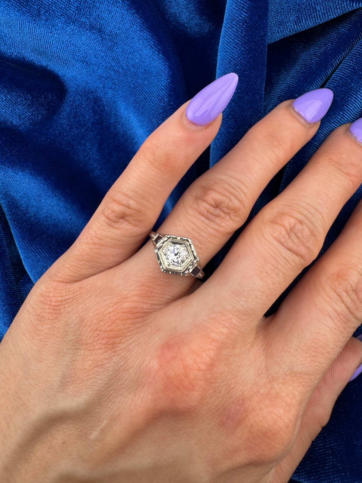 Vintage 18 Karat White Gold Art Deco 0.38 Carat Old European Cut Diamond Ring