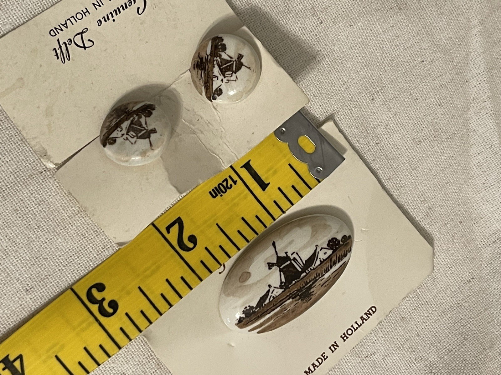 Jewelry Delft Brooch Earrings Hand Paint Brown Wind Mill Cottage Scene Holland