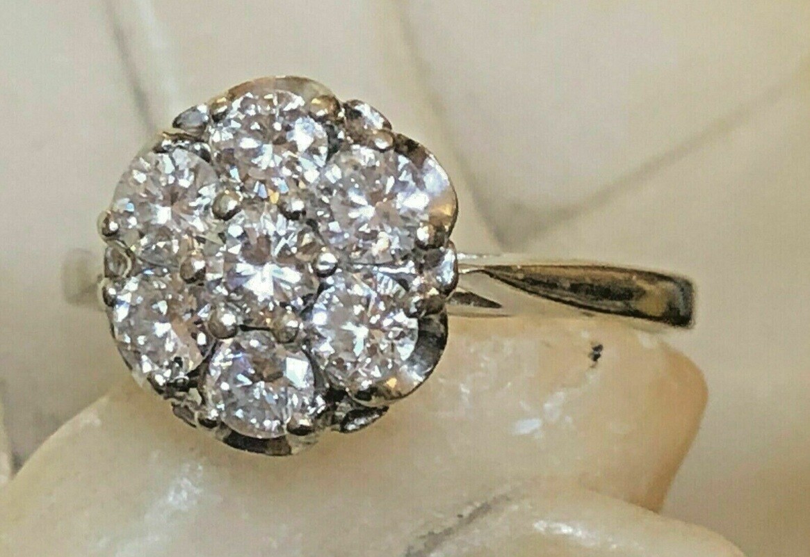 1.75CTW White Round Moissanite Multi Stone Vintage Wedding 14K White Gold Ring