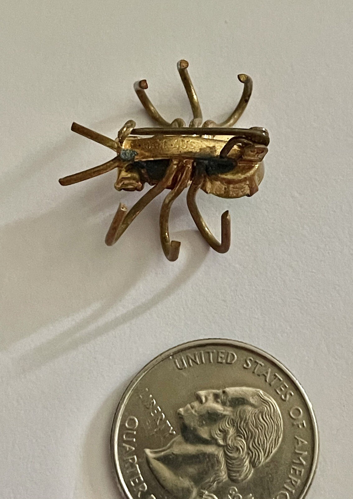Antique Austrian Pastel Crystal Art Glass Spider Bug 6 Legs Goldstone Brooch