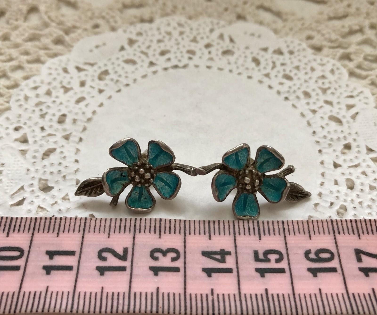 Enamel Estate Jewelry Vintage Soviet Earrings Stud Ear Sterling Silver 916 USSR