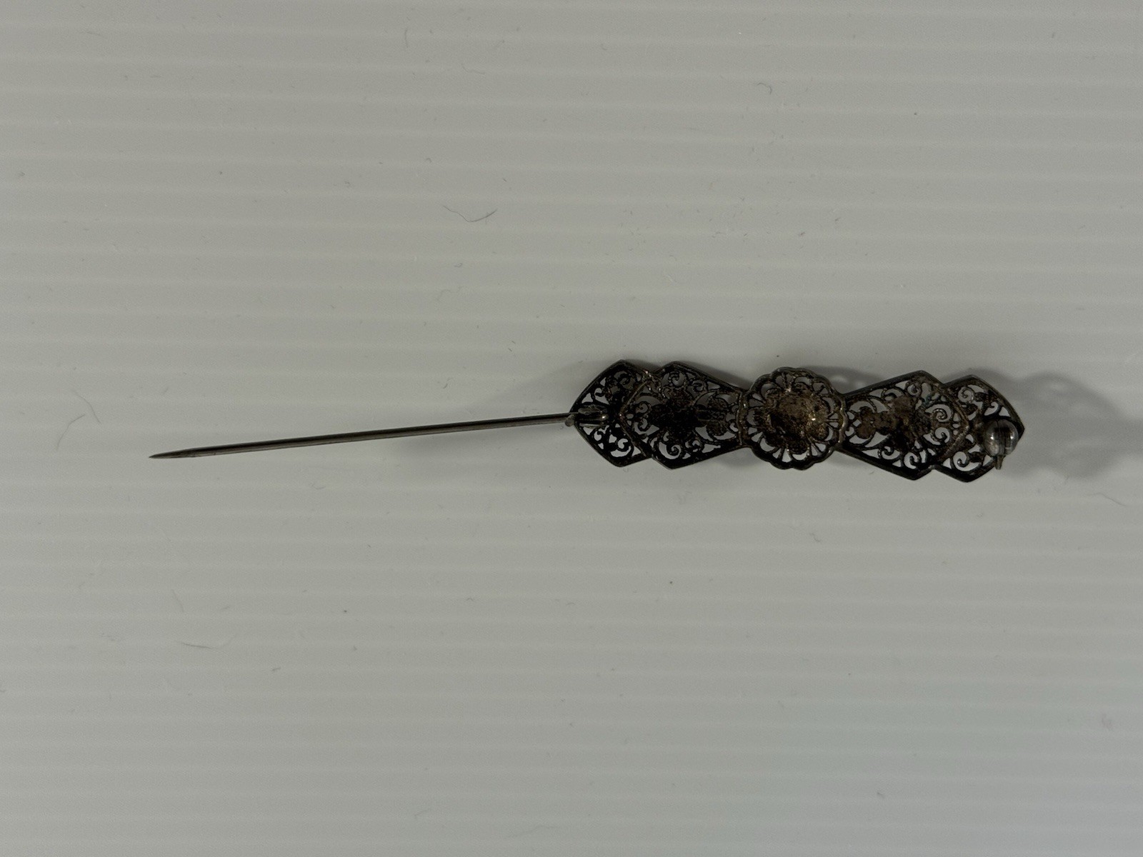 Vintage 835 Silver Filigree Bar Brooch Floral Scrollwork c1930s 3.2gms