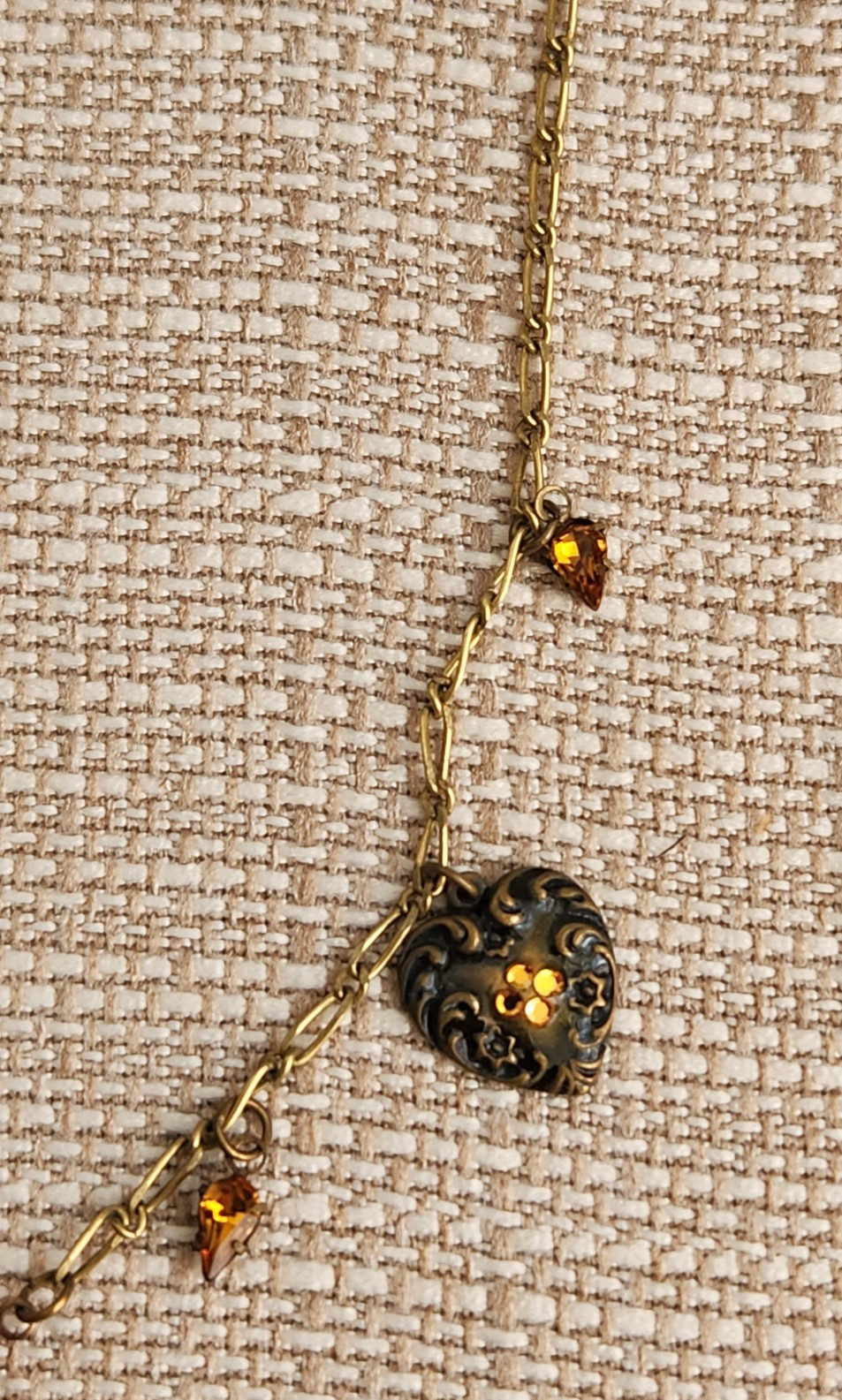 Vintage Glass Works Studio Necklace Heart Charm Rhinestone Accents
