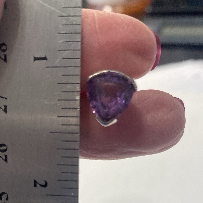 Vintage Faceted Amethyst & Pure Silver Pierced Earrings Deep Purple Trillion Cut