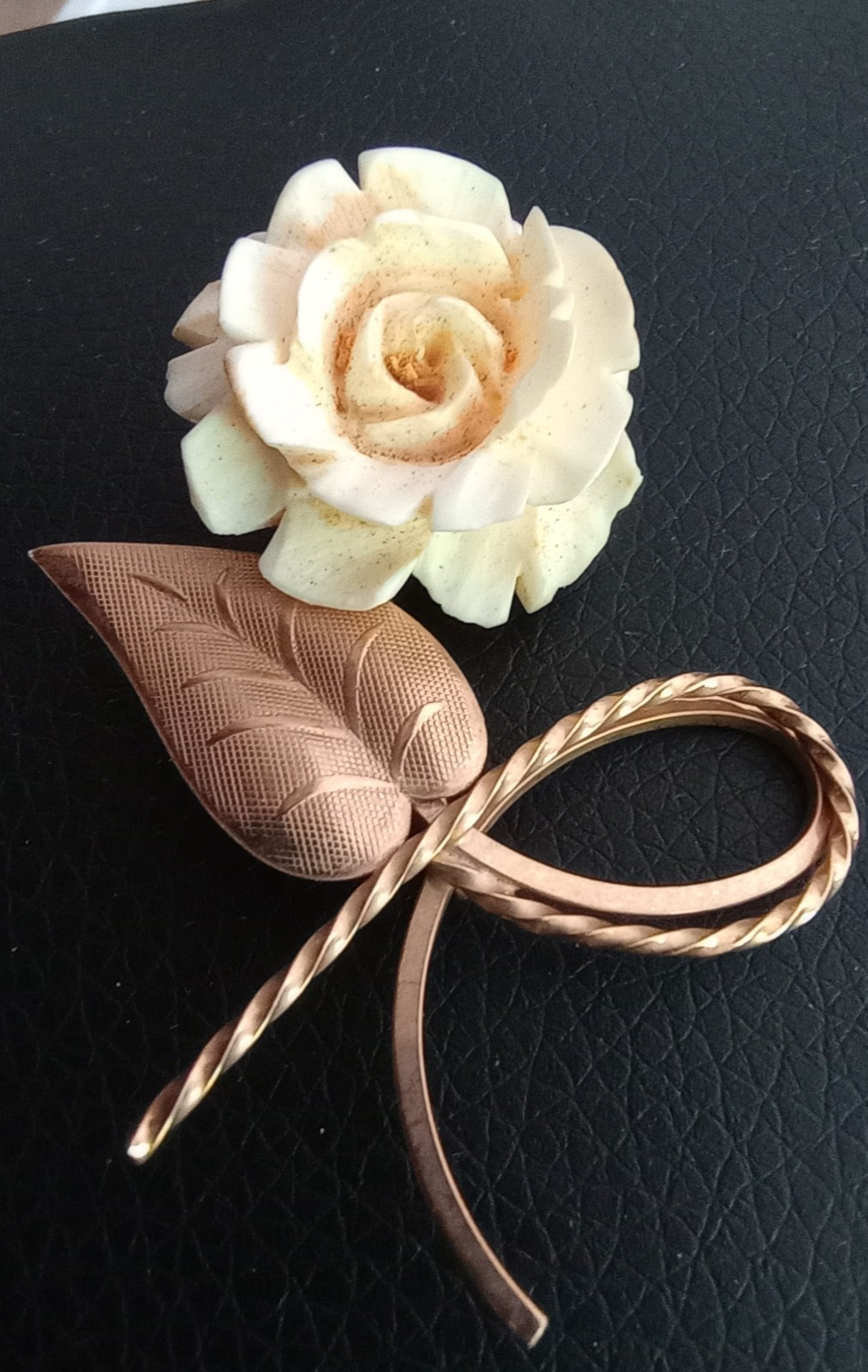 Bojar 12k GF carved rose brooch, signed, 2.5″