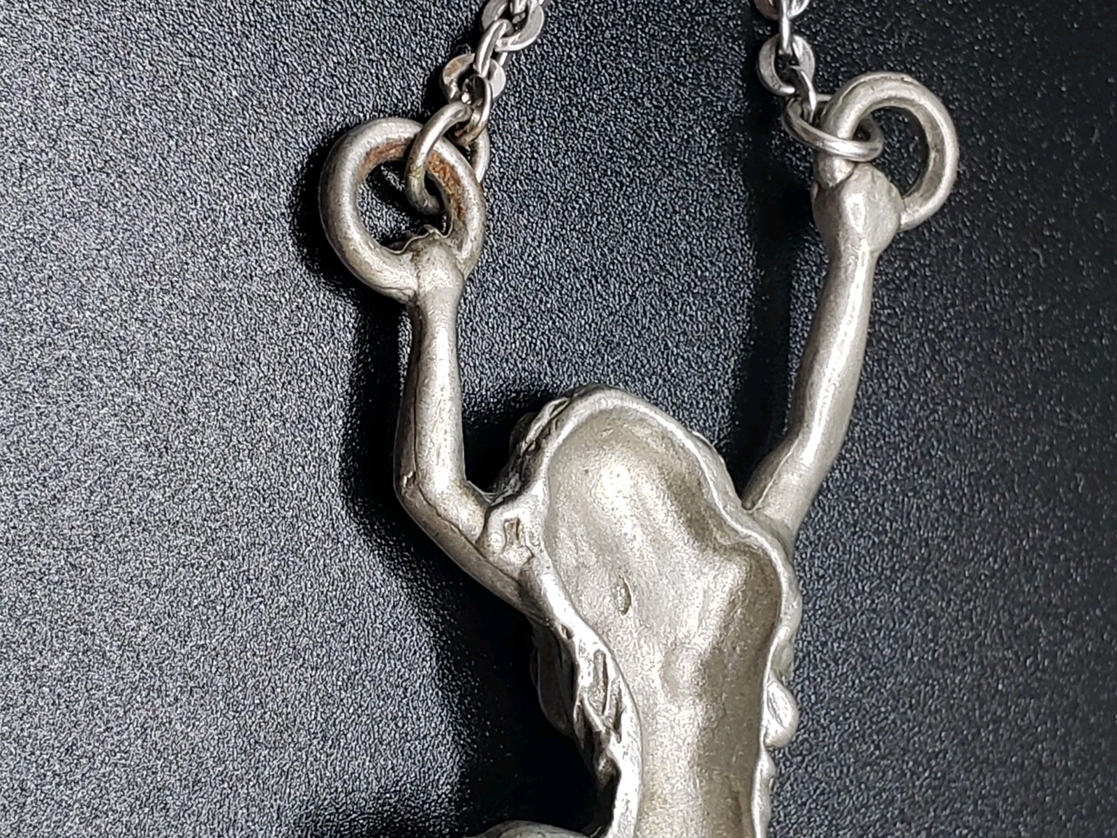 Rare Vintage Fable Mermaid Necklace Fantasy Pewter Tone Pendant AB Rhinestone