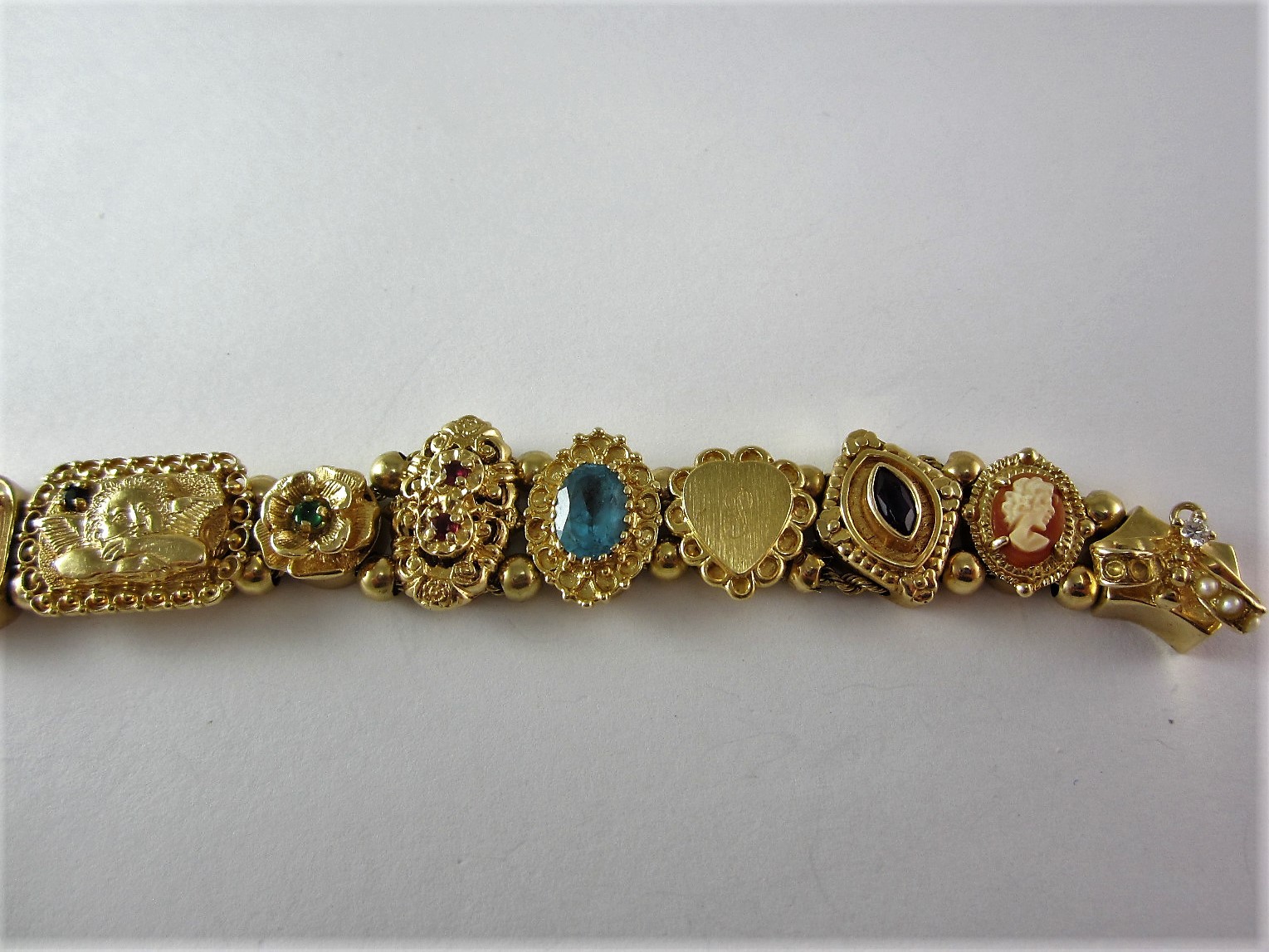 14K RICHARD KLEIN KLJCI GEMSTONE 13-SLIDE CHARM BRACELET 43.1G