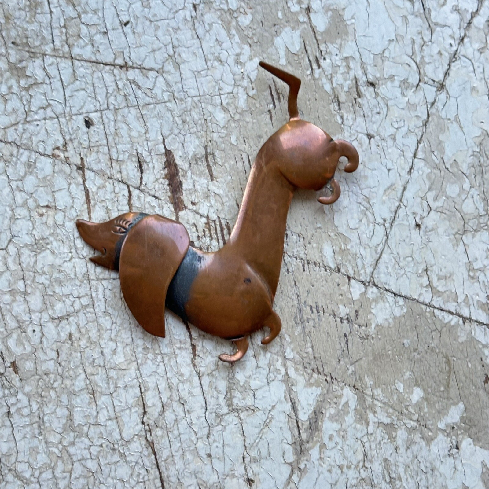 Vintage Copper Dachshund Brooch Doxie Weiner Dog Pin MCM Bell Trading Post 1950s
