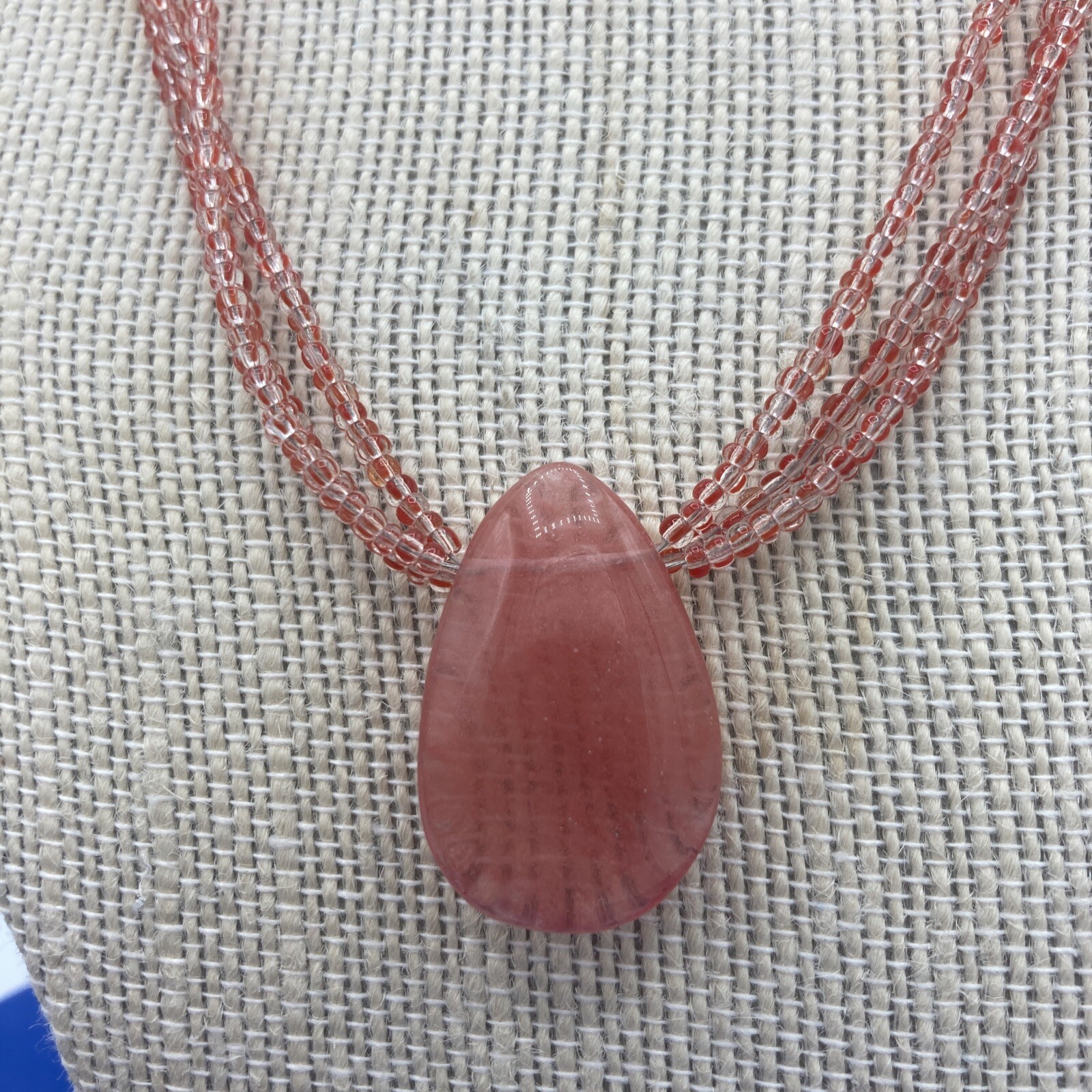 Vtg Rose Pink Glass Necklace Seed Beads 925 Silver Clasp Pendant 16” Love Beauty