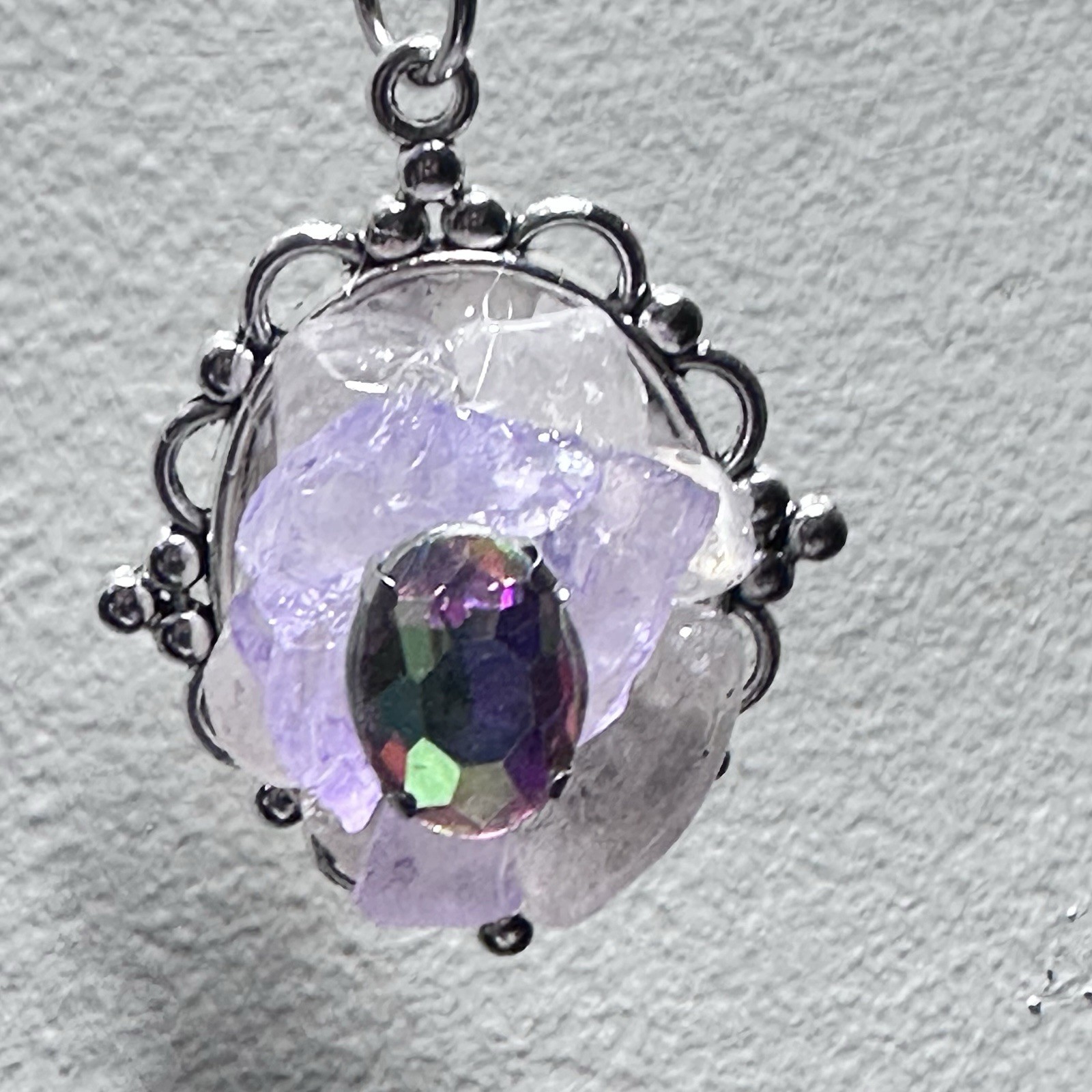 ARTISAN QUARTZ PENDANT GLASS BEADED COLLAGE NECKLACE HANDMADE STATEMENT OOAK