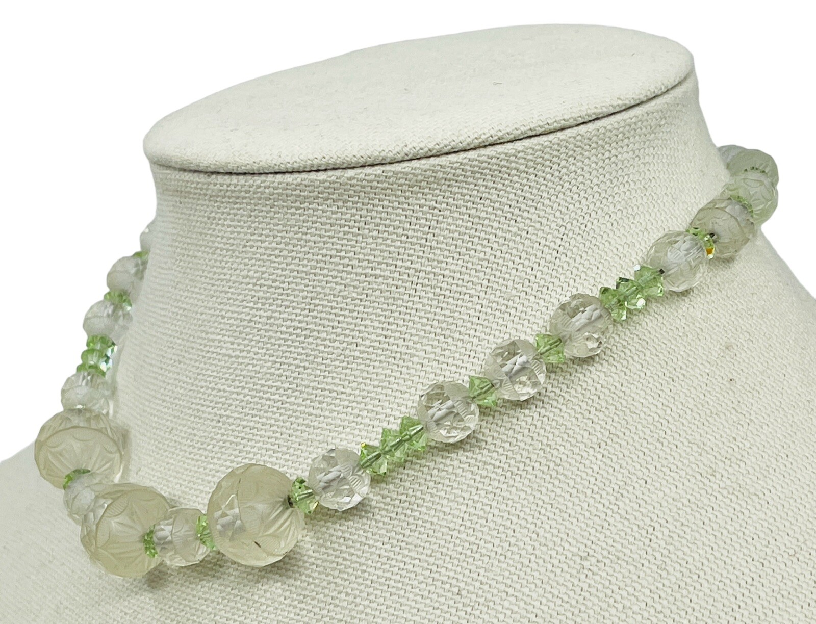 Antique Art Deco Circa 1920 Graduated Faceted Cut Czech Glass Bead Necklace 15”