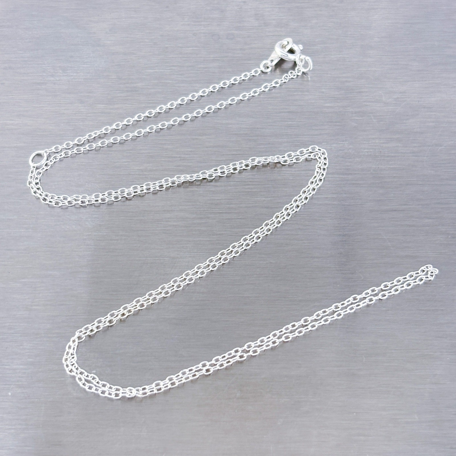 Vintage Sterling Silver 925 Cable Link Chain Necklace 16.5″-18.5″