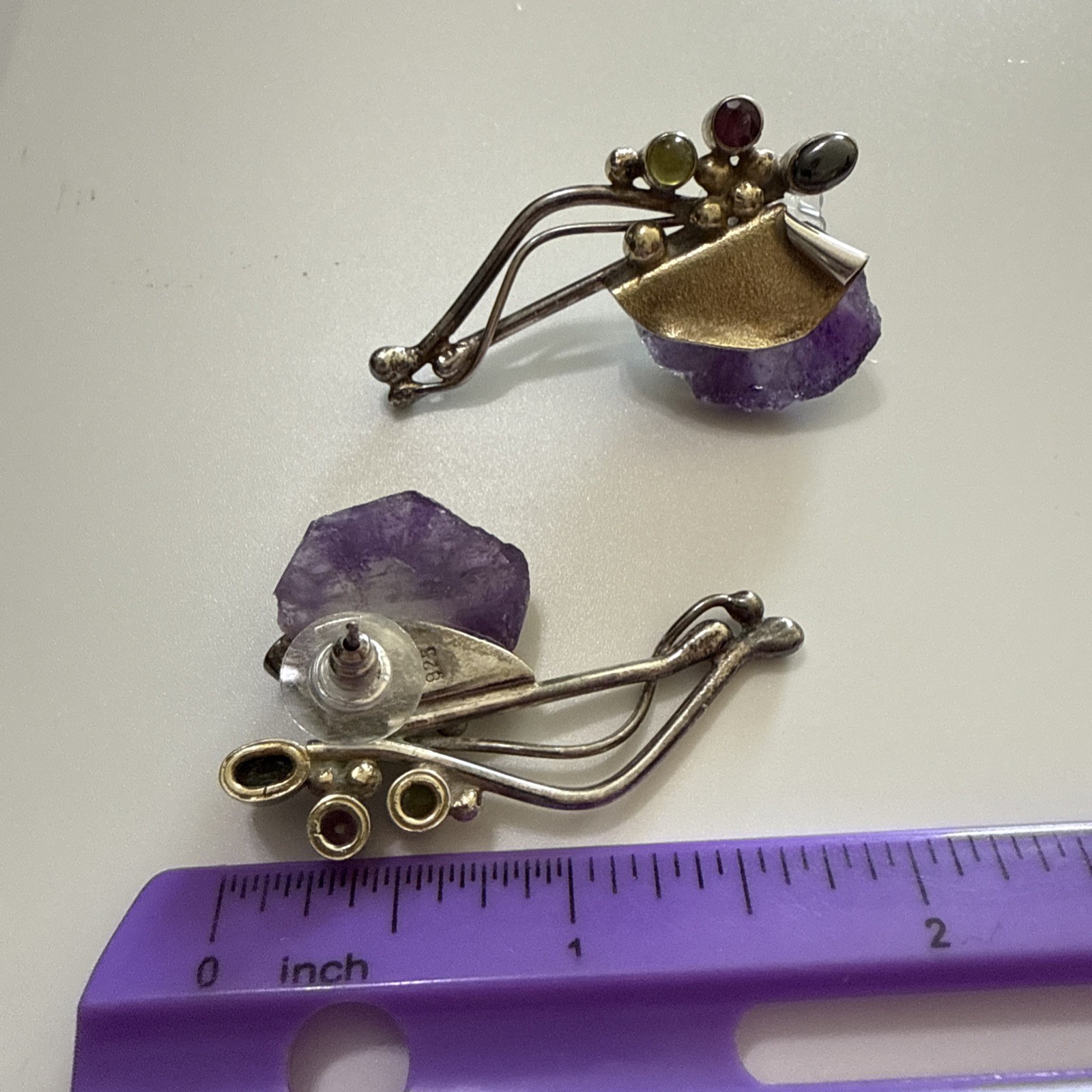 Vintage Artisan Amethyst Geode Sterling Silver Pierced Earrings