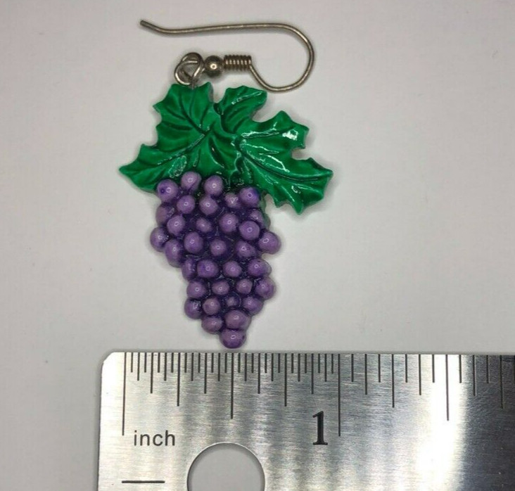 Vintage Bunches of Grapes Statement Dangle Earrings Painted Plastic