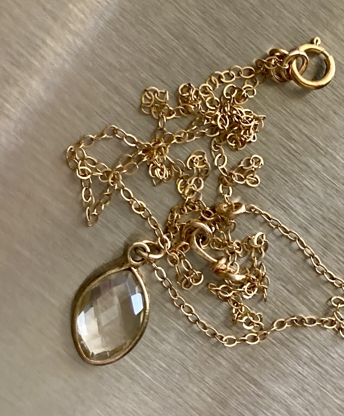 14k Yellow Gold Filled Quartz Pendant Chain Necklace Y Drop 15in plus 4in Drop