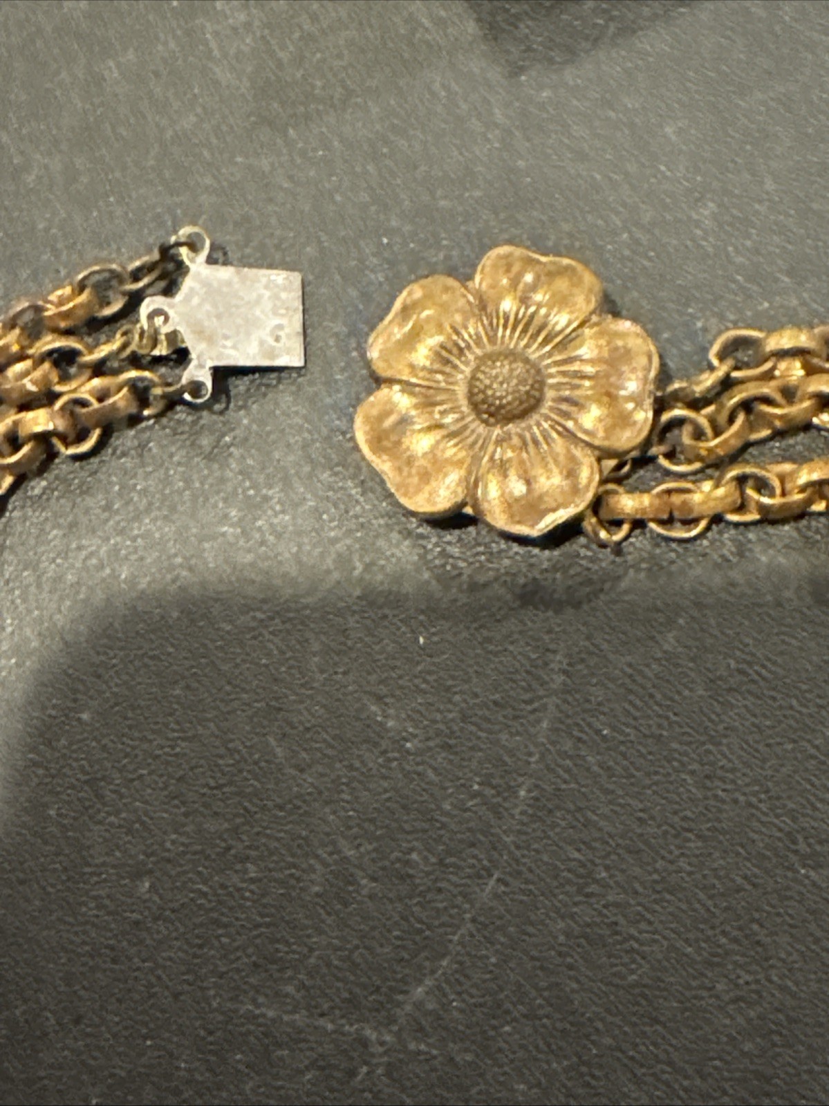 ANTIQUE VINTAGE FESTOON NECKLACE GOLDWASH BRASS FILIGREE ROSETTES DANGLES
