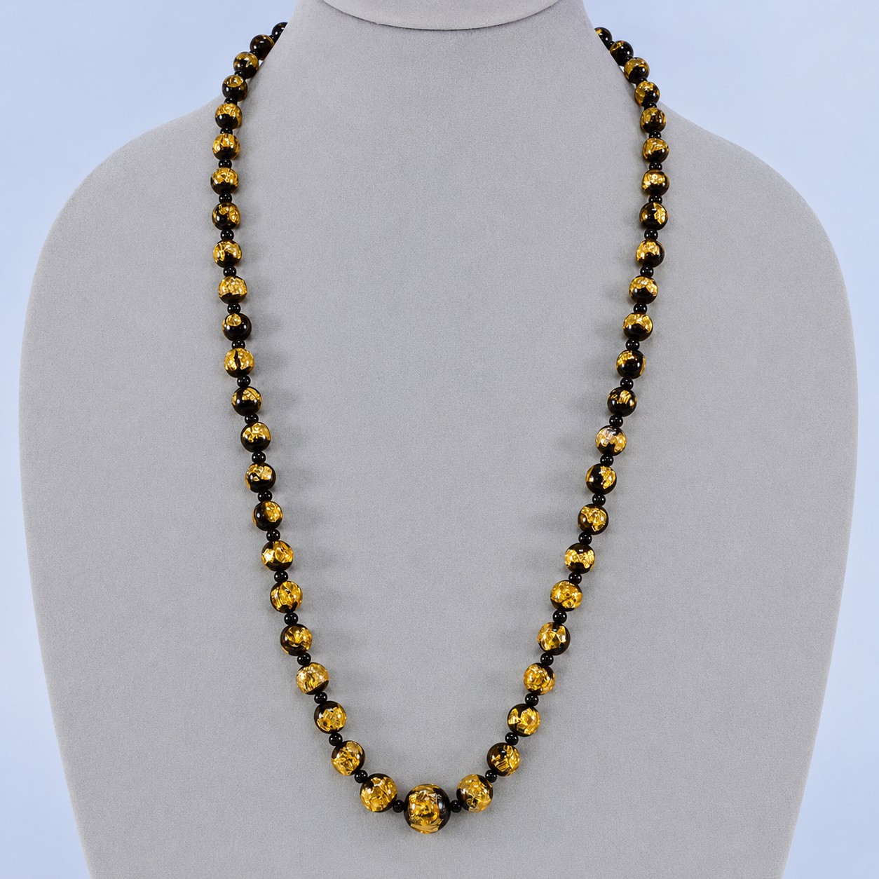 ART DECO BOHEMIAN CZECH GOLD FOILED GLASS BEAD NECKLACE C.1920