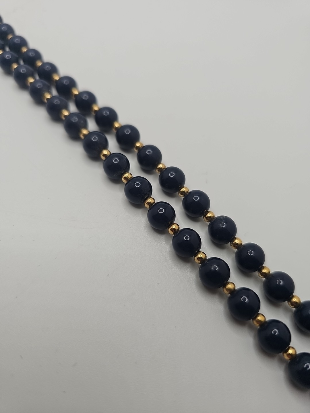 Vintage Monet Necklace Blue Bead Gold Tone Spacer Long 30 in Classic
