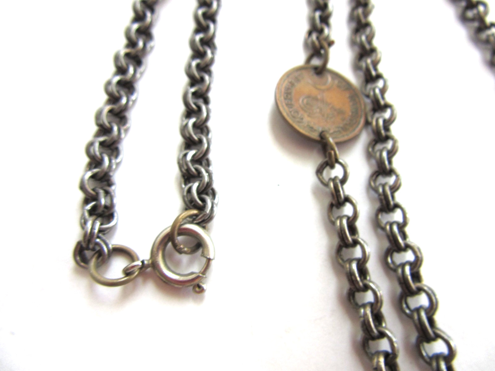 Vintage Travel 1950s Coins stations 54″ long chain necklace with 11 coins