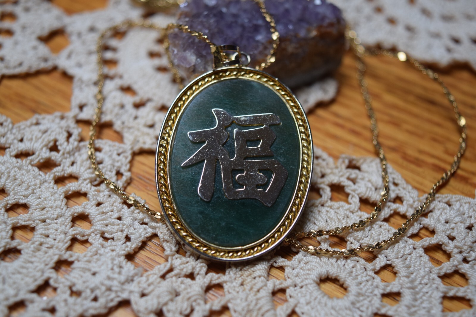 Vintage Napier Gold Plated Asian Jade Pendant Necklace Opals Ruby Aqua Stone 24″