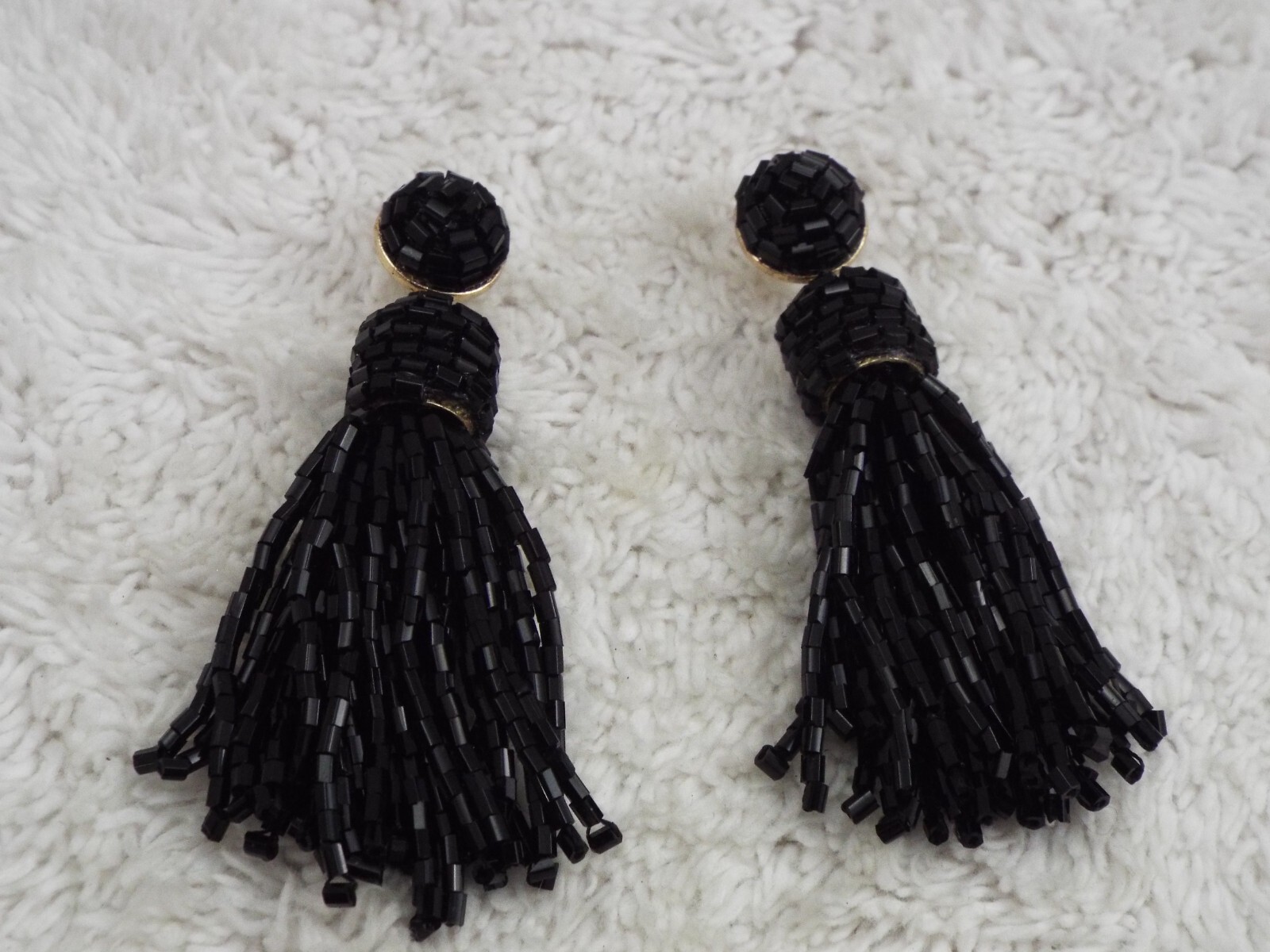 SUGARFIX Black Glass Bead Tassel Pierced Earrings (K11)