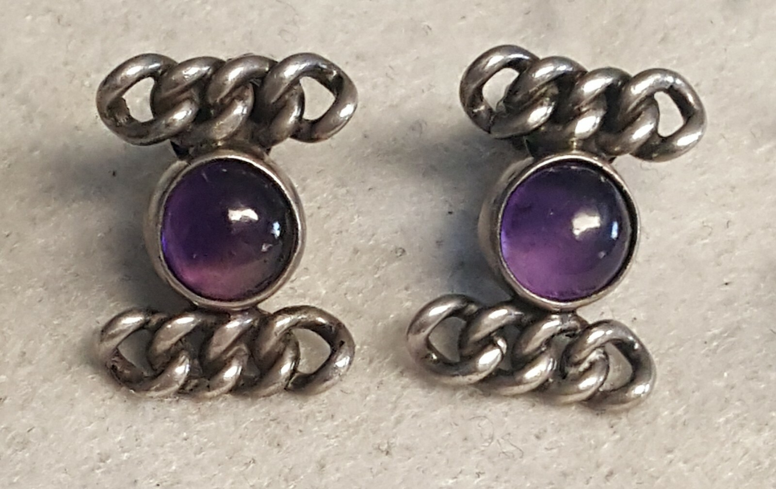 LOS CASTILLO TAXCO STERLING SILVER AMETHYST CABOCHON SCREW BACK EARRINGS