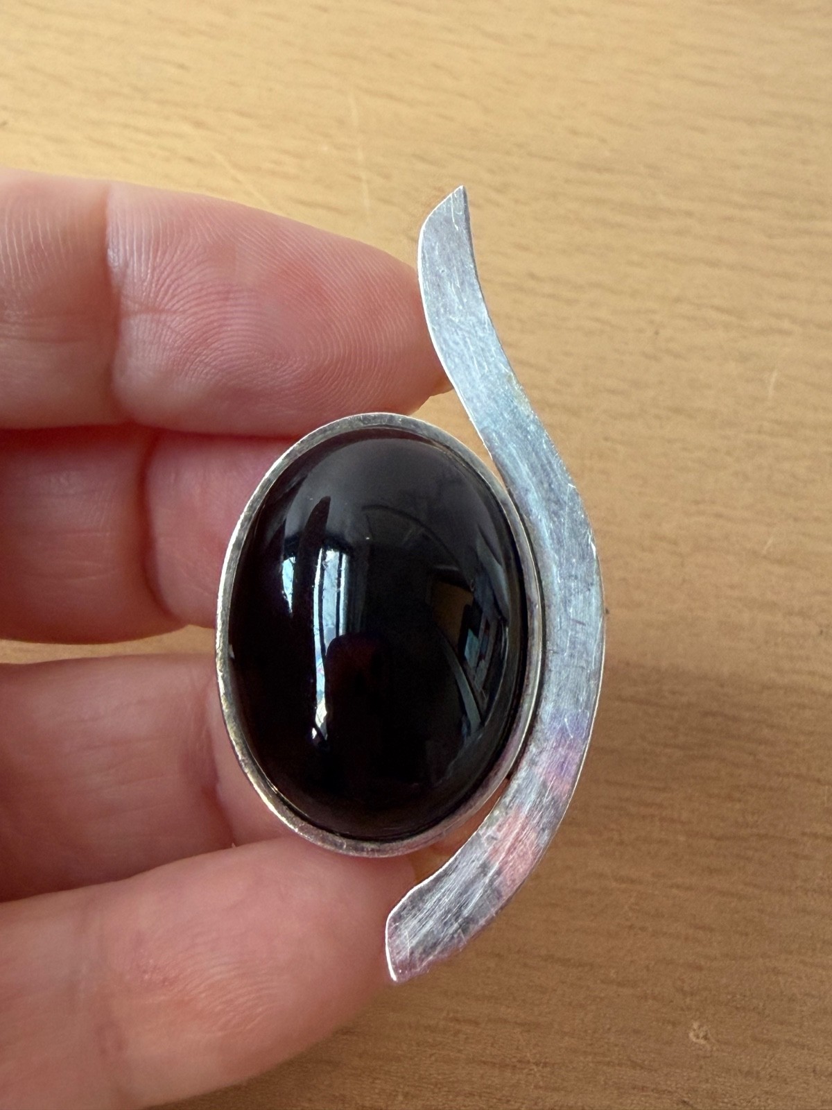 Vintage 925 Sterling Slver Large Oval Black Onyx “Component” For Pendant Repair