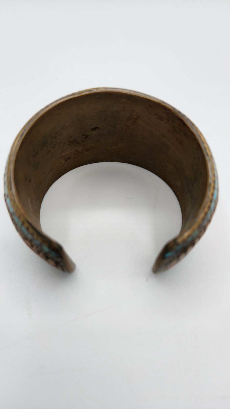 Vintage Brass Tibetan Style Inlaid Cuff Bracelet Multi Color Stones