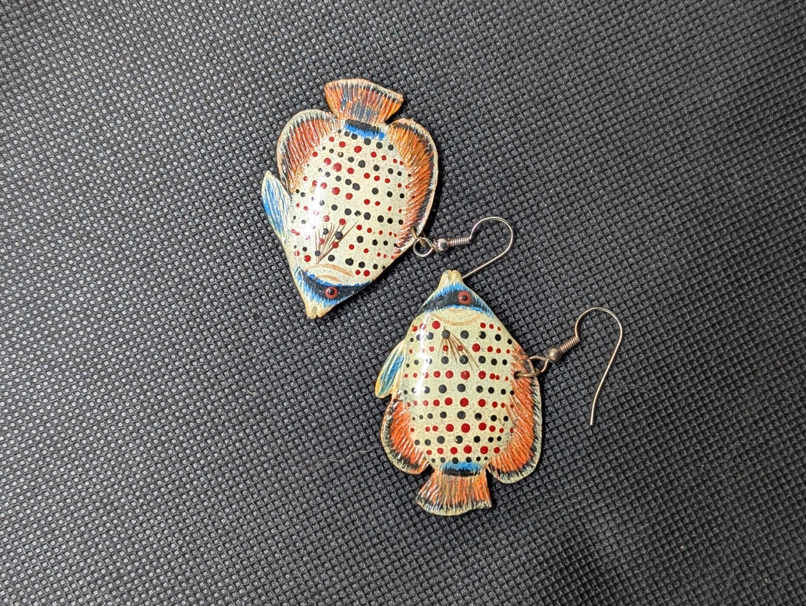 LOT 4 Pair Vintage Fish Earrings – Clip-on & Hook – Hand-Painted Wood & Ceramic