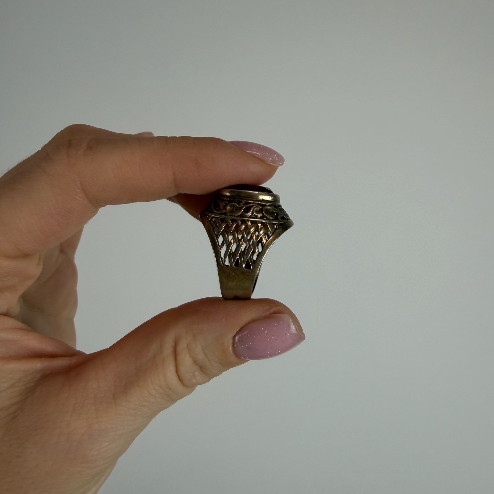 Vintage Soviet RING Silver 875 mark Star USSR, Women’s jewelry Pink size 7