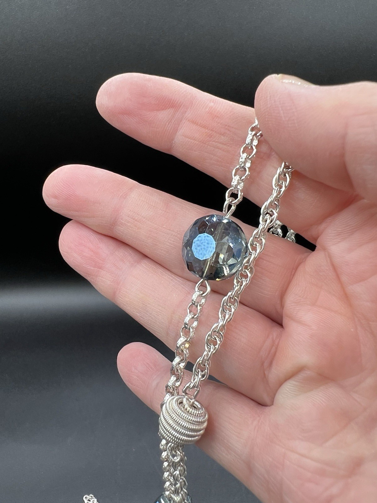 Vintage Monet, Silver Tone, Blue Aurora Borealis, 2 Strand Statement Necklace