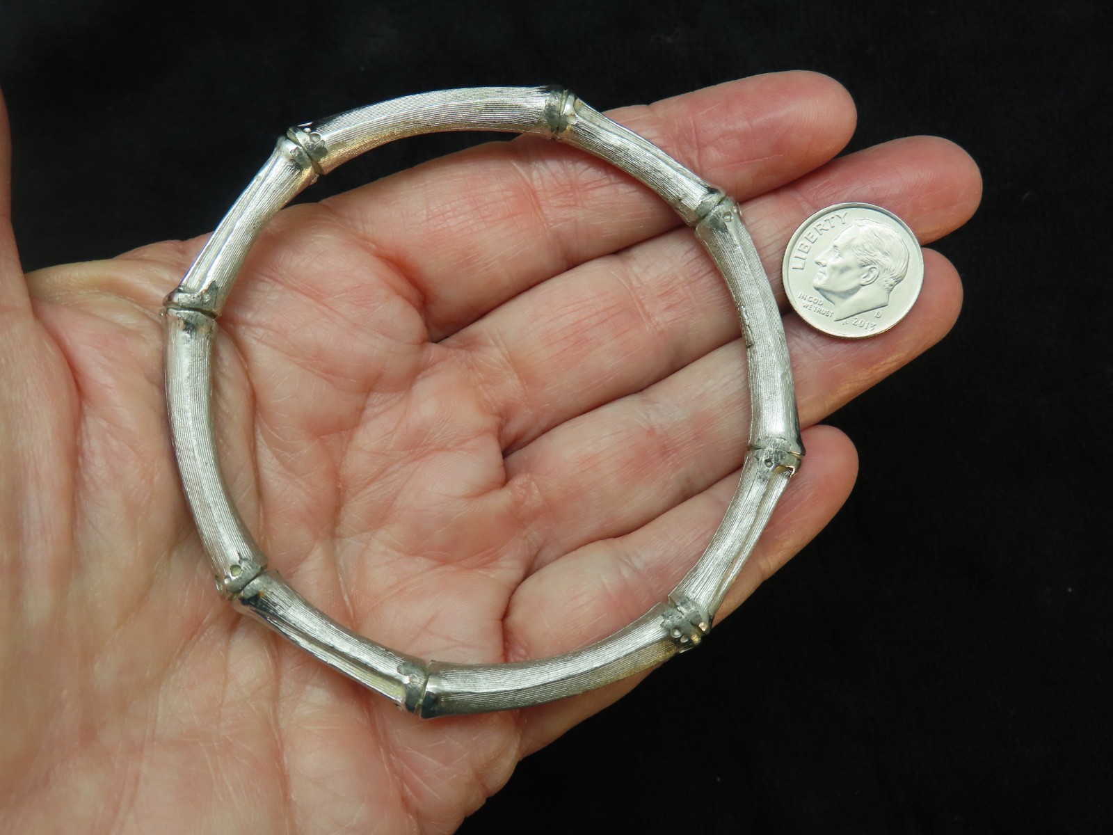 Vintage 1960’s Crown Trifari Silver Tone Bamboo Bangle Bracelet
