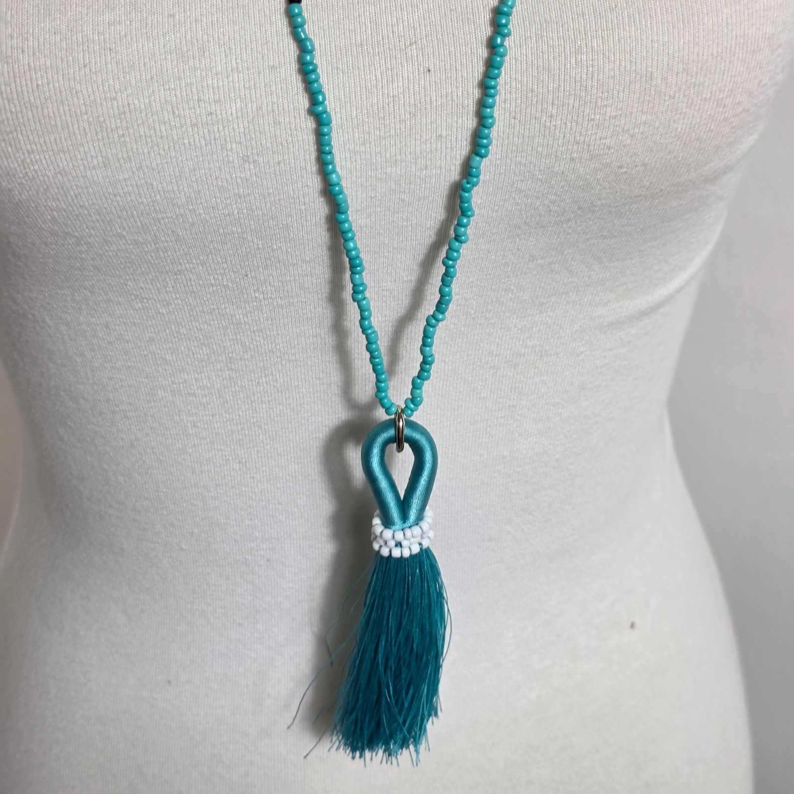 Sugarfix by BaubleBar Beaded Tassel Bohoemian-Style Necklace Teal-Colored