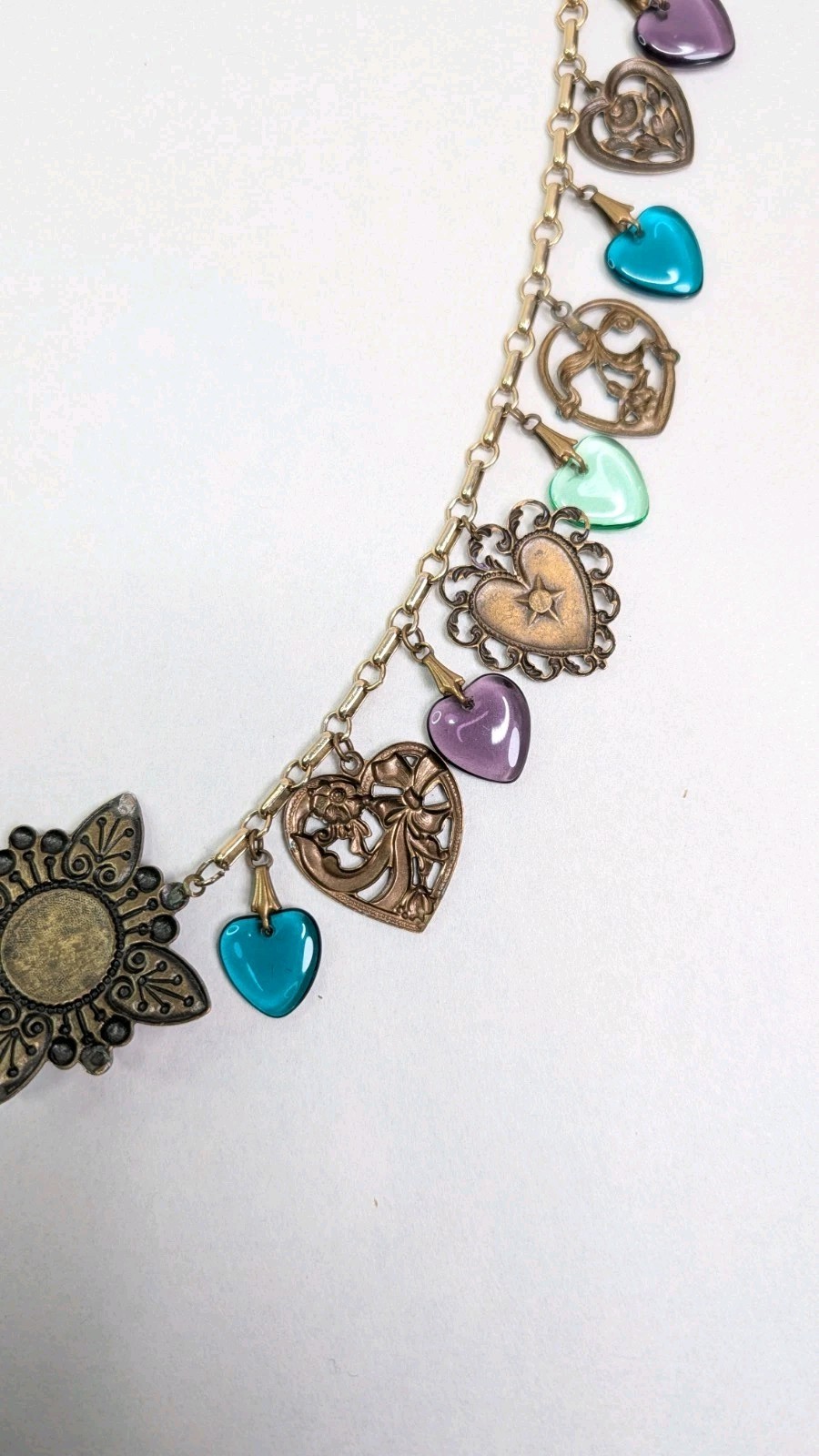 Vintage Glass Works Studio Heart Charms Multicolor Hearts Theme Necklace 30 In