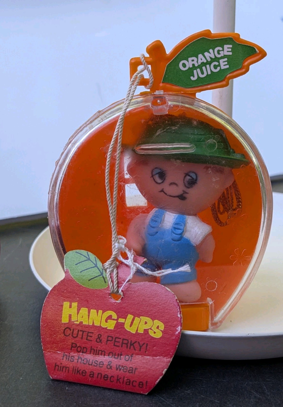 Vintage Fun World Hang Ups ORANGE JUICE Locket Boy Pendant Necklace
