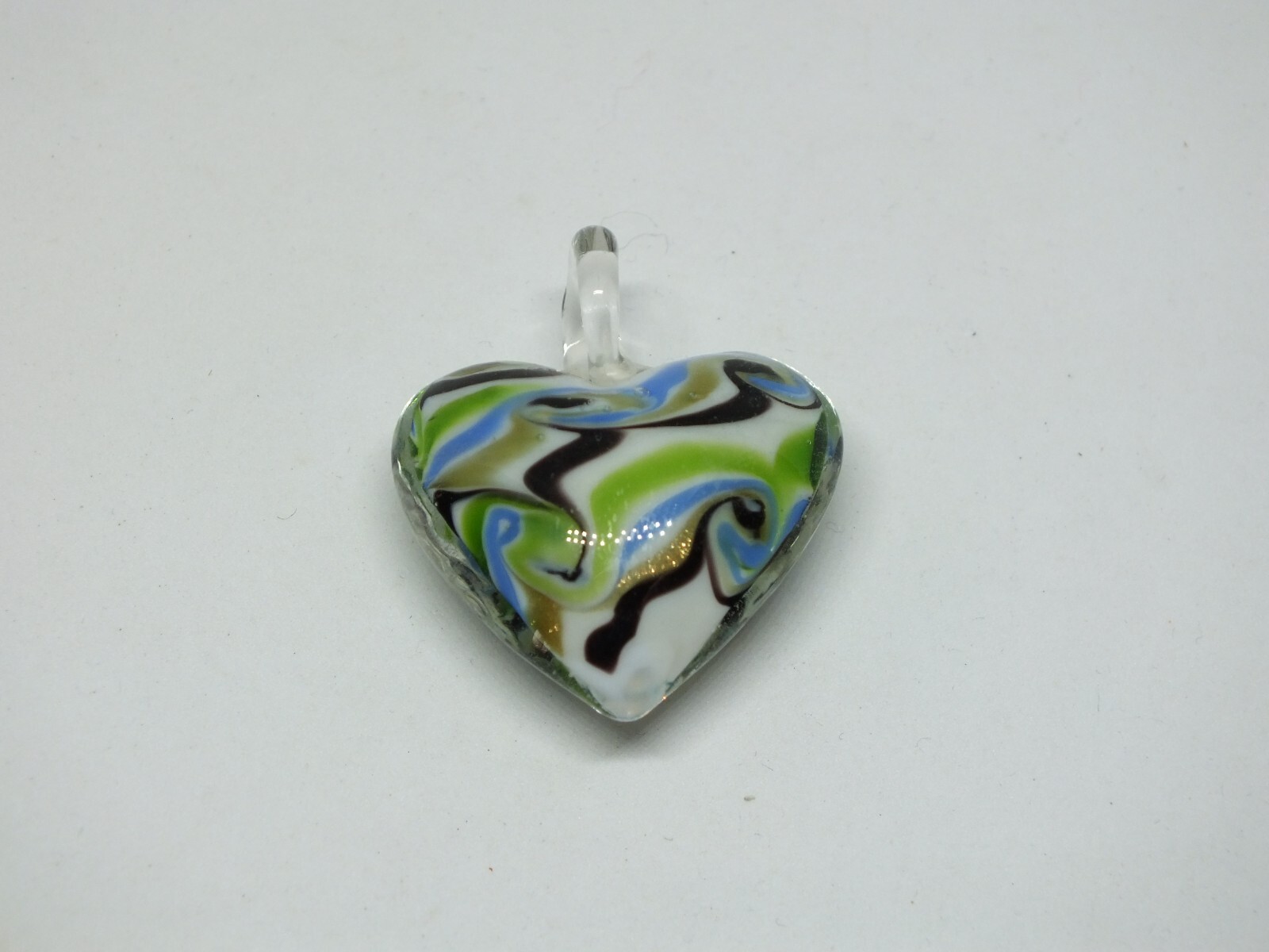 Collectible Pendant Resin Acrylic Blue Green White Brown 1 1/2 x 1 3/8″ Heart