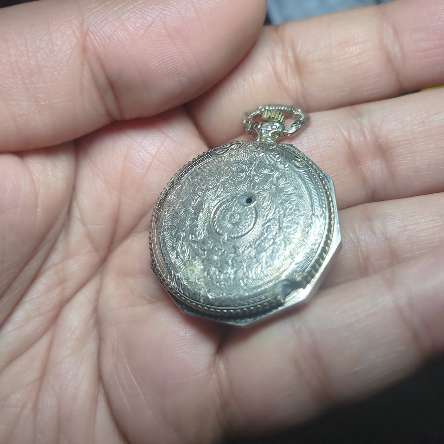 Vintage Saxony Ladies Silver Pendant Watch Manual Wind No Chain For Repair