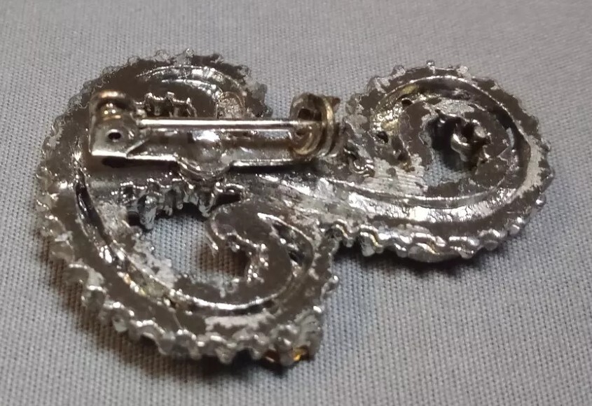 Vintage Silver Tone Metal Aqua Rhinestone Letter Monogram Initial “P” Brooch Pin