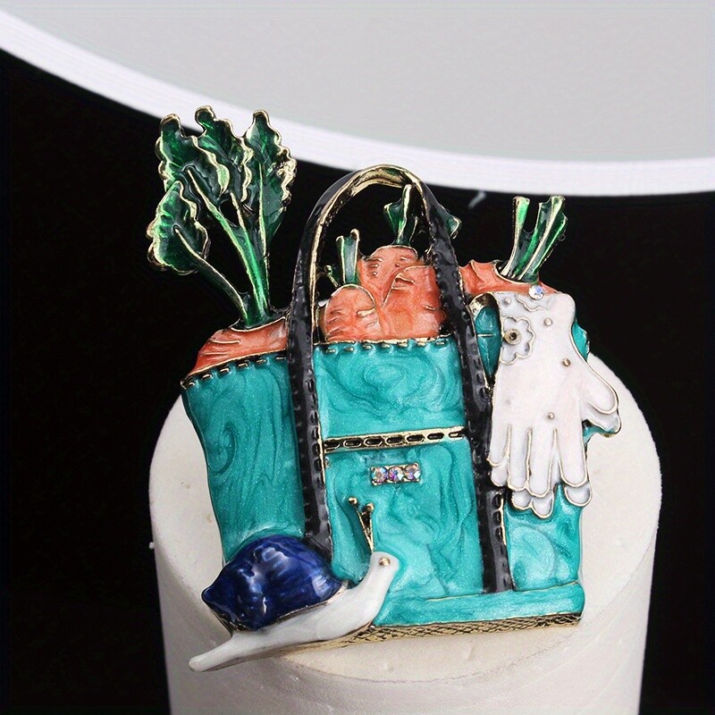 Retro Creative Rustic Carrot Vegetable Basket Snail Brooch Women Jewelry Gift