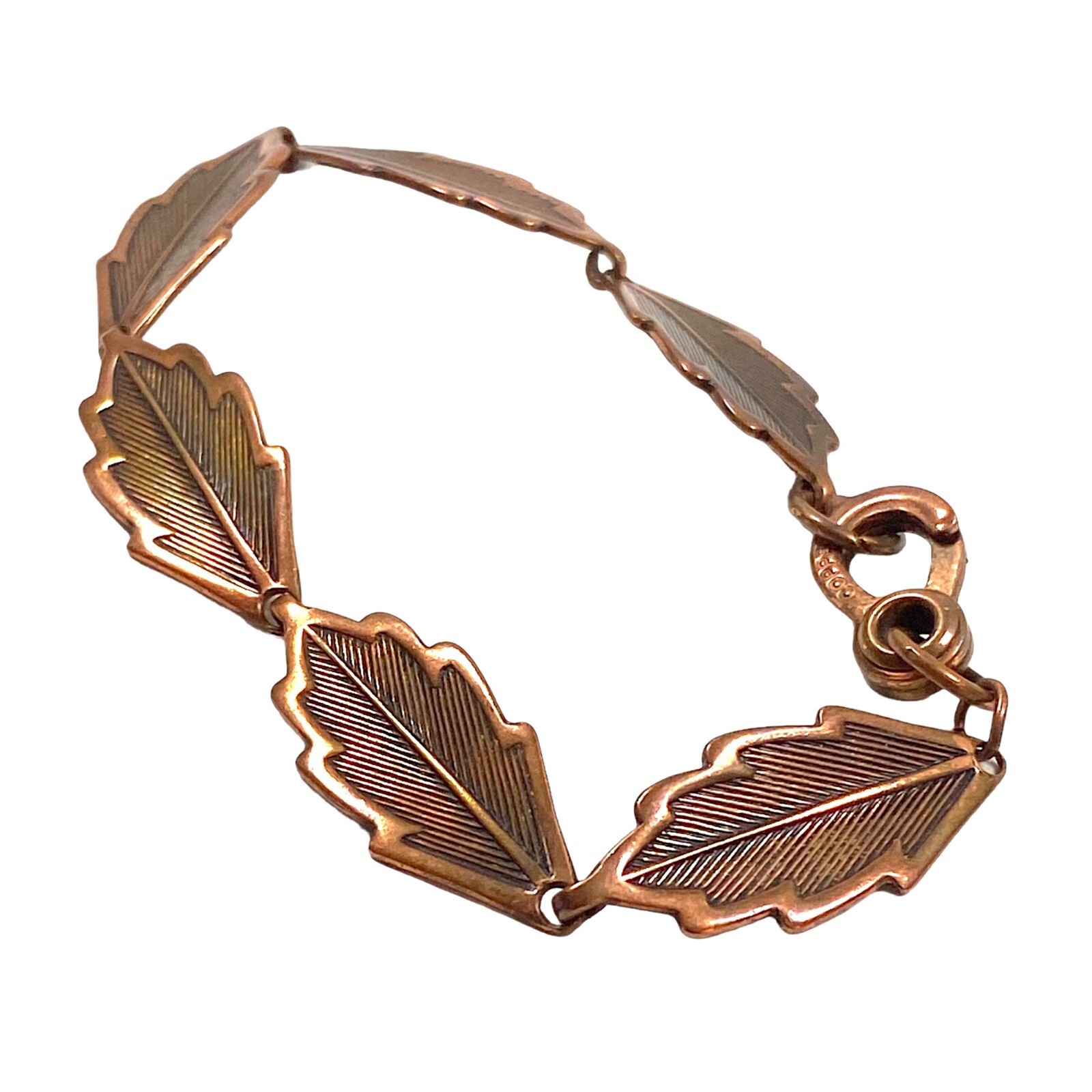 Vintage Copper Bracelet 8” Western Oak Leaf Link Bohemian Indie Cowgirl Gift