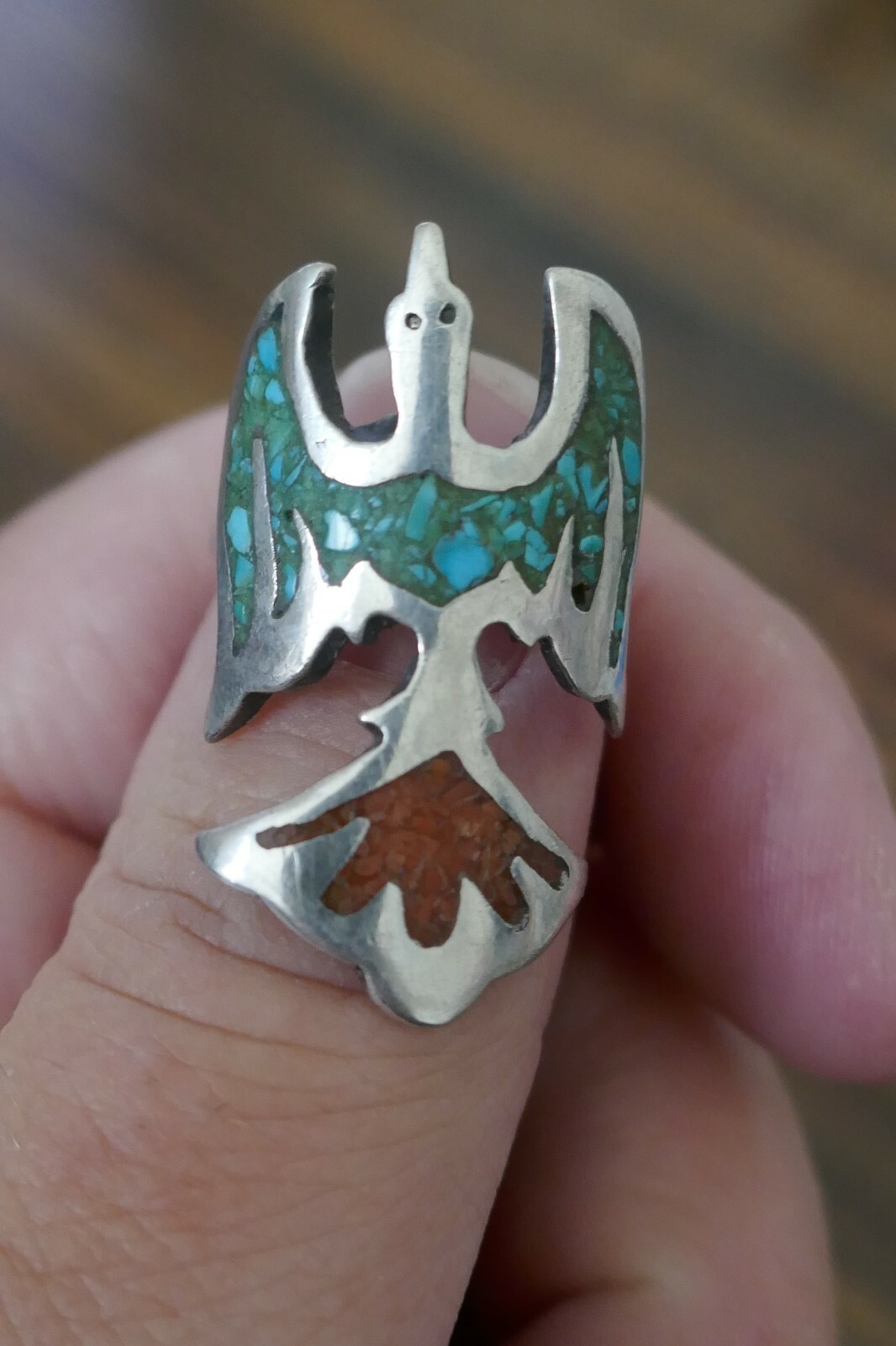 Vintage Southwest Sterling Turquoise & Coral Ring – Size 4.25 / 6.8 Grams
