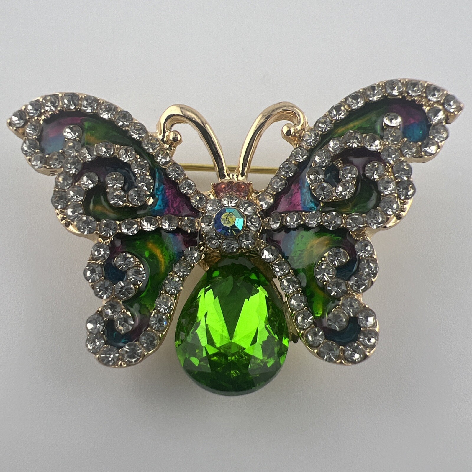 Vintage Green Butterfly, Colorful Butterfly, Butterfly Brooch A-53