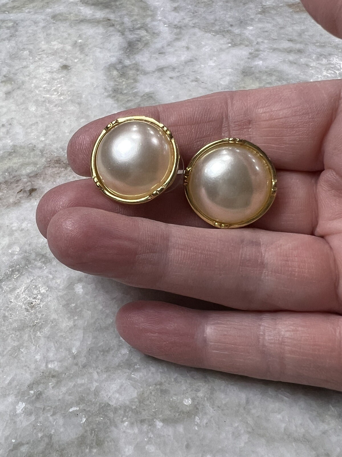 White Stag Faux Pearl Mabe’ Gold-tone Pierced Earrings