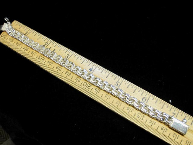 NEW DOUBLE ROLO LINK STERLING SILVER CHAIN BRACELET 24.4 grm – 7.5″ TAXCO MEXICO