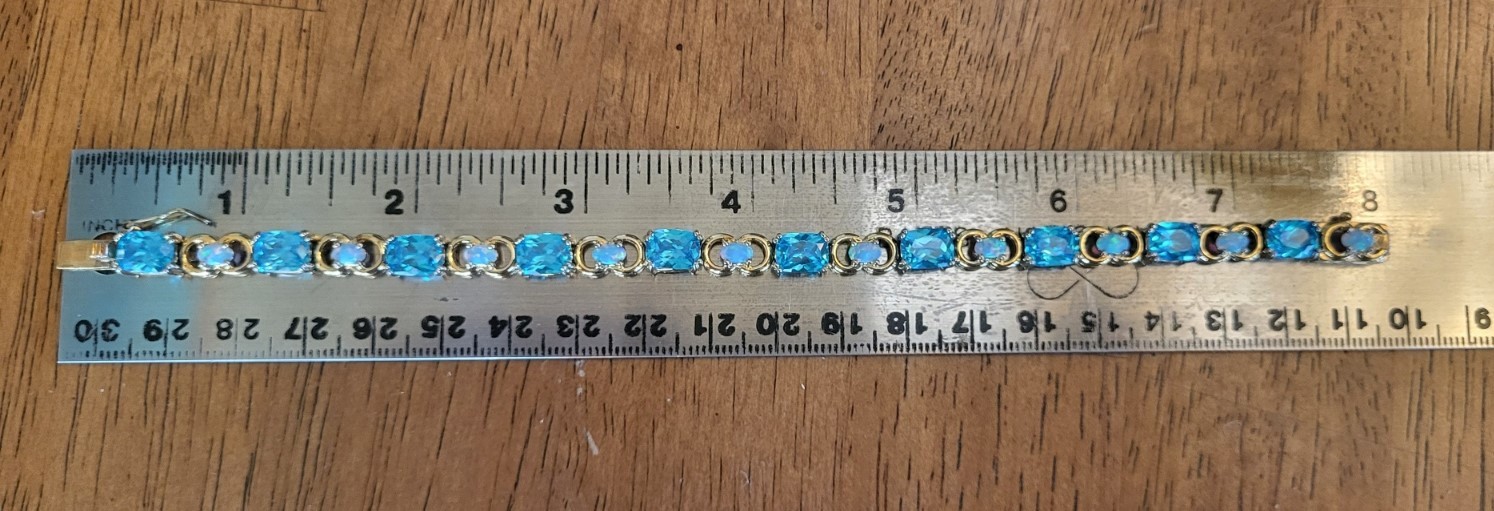 Sterling Silver Vermeil Aqua Blue Gemstone & Opal Bracelet Ring Necklace Parure
