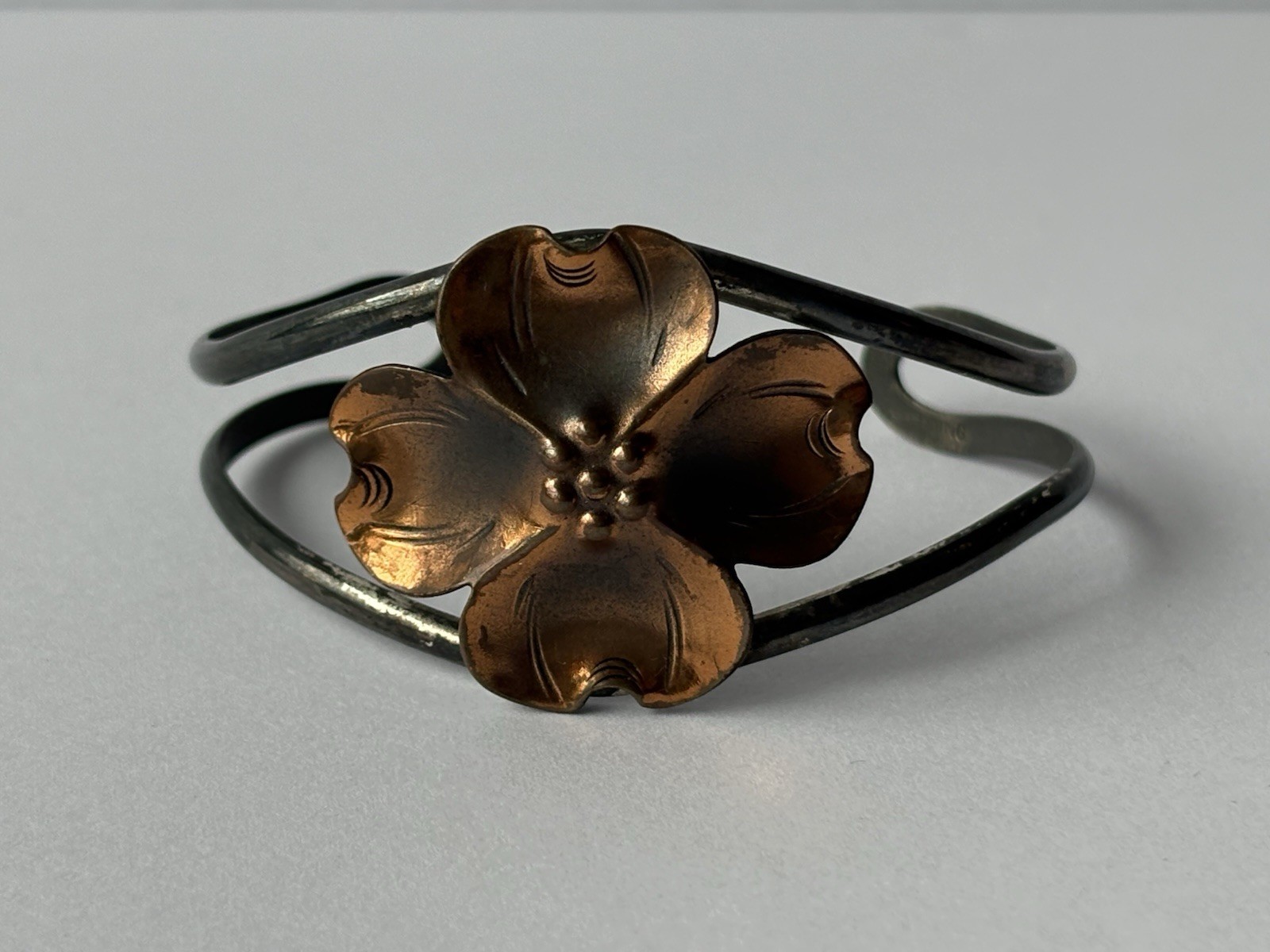 Vintage Stuart Nye Dogwood Bracelet Earrings Ring Set Sterling Silver and Copper