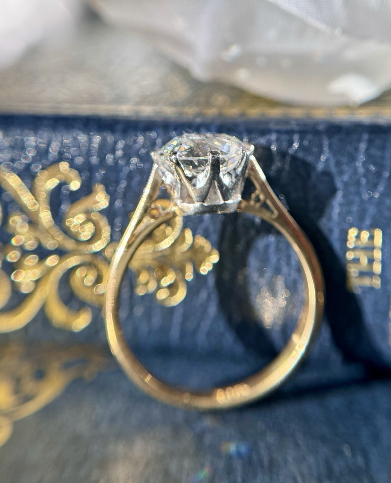 Vintage 18k Gold 2.35 carat Old European Cut Diamond Engagement Ring